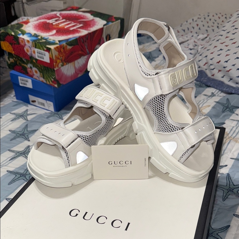 Gucci White Mesh Sandals